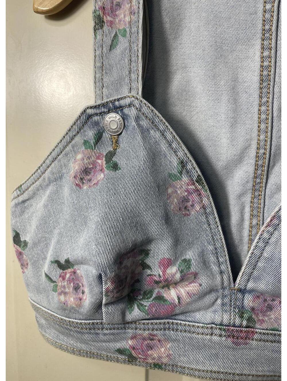 Wild Fable Denim Jean Top Women's Small Floral Boho Punk NWT - Picture 6 of 8